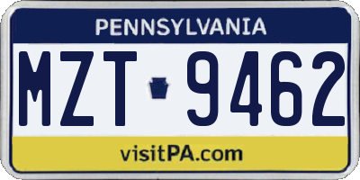 PA license plate MZT9462