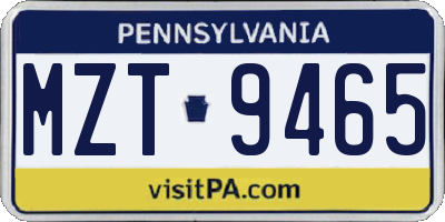 PA license plate MZT9465