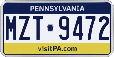 PA license plate MZT9472