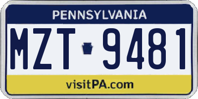PA license plate MZT9481