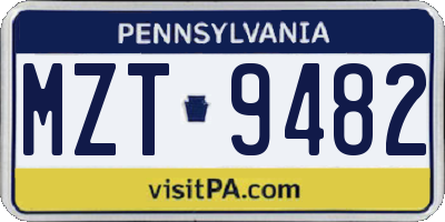 PA license plate MZT9482