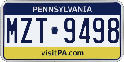 PA license plate MZT9498