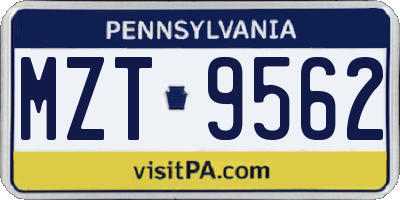 PA license plate MZT9562