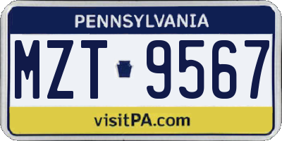 PA license plate MZT9567
