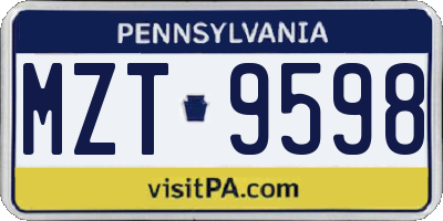 PA license plate MZT9598