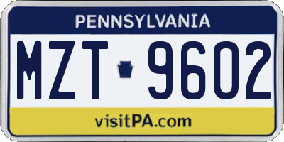 PA license plate MZT9602