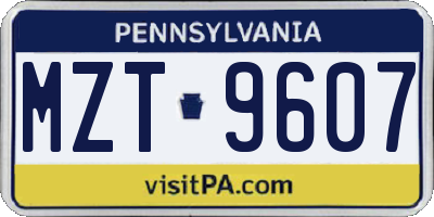 PA license plate MZT9607
