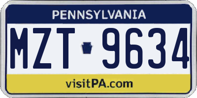 PA license plate MZT9634