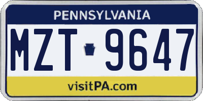 PA license plate MZT9647