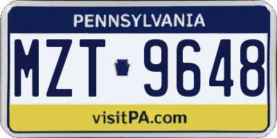 PA license plate MZT9648