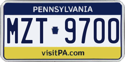PA license plate MZT9700