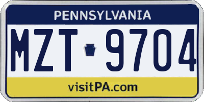 PA license plate MZT9704