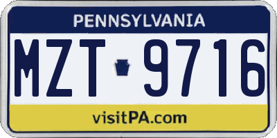 PA license plate MZT9716