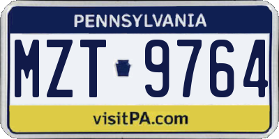 PA license plate MZT9764