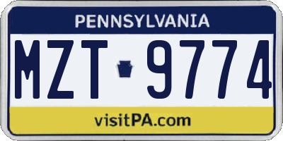 PA license plate MZT9774