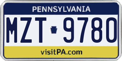 PA license plate MZT9780