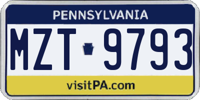 PA license plate MZT9793