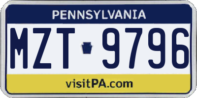PA license plate MZT9796