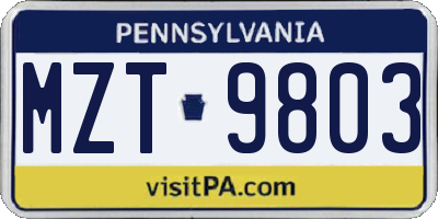 PA license plate MZT9803