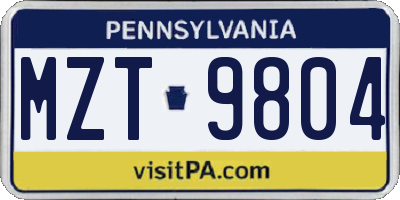 PA license plate MZT9804
