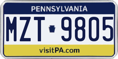 PA license plate MZT9805