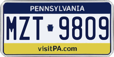 PA license plate MZT9809