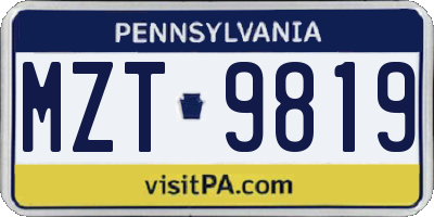 PA license plate MZT9819