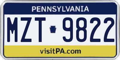 PA license plate MZT9822