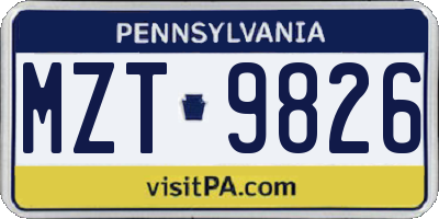 PA license plate MZT9826