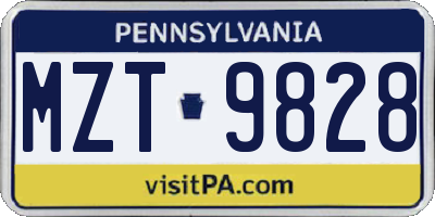 PA license plate MZT9828
