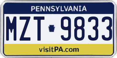PA license plate MZT9833