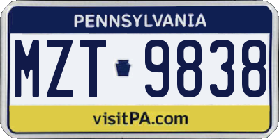 PA license plate MZT9838