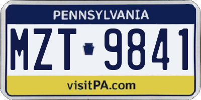 PA license plate MZT9841