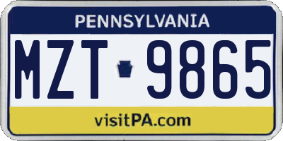 PA license plate MZT9865