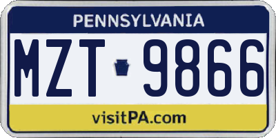 PA license plate MZT9866