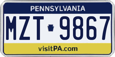 PA license plate MZT9867
