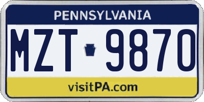 PA license plate MZT9870