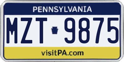 PA license plate MZT9875