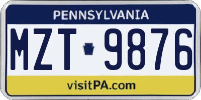 PA license plate MZT9876