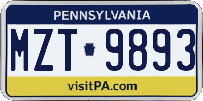PA license plate MZT9893