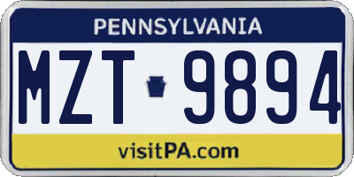 PA license plate MZT9894