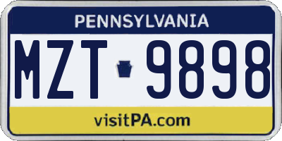 PA license plate MZT9898
