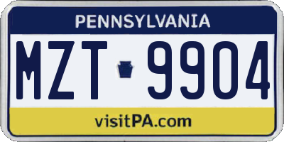 PA license plate MZT9904