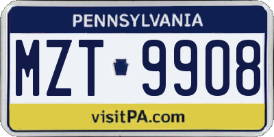 PA license plate MZT9908