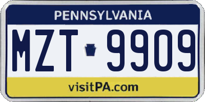 PA license plate MZT9909