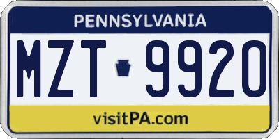 PA license plate MZT9920