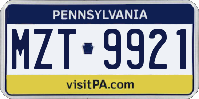 PA license plate MZT9921