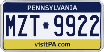 PA license plate MZT9922