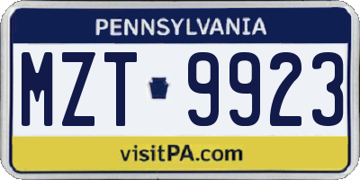 PA license plate MZT9923