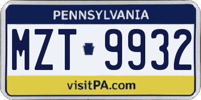 PA license plate MZT9932